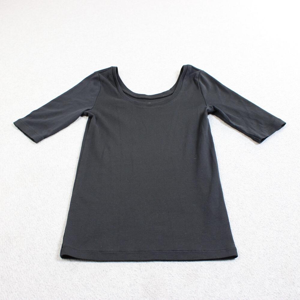 J Crew Perfect Fit Shirt Women Small Black Scoop Neck 3/4 Sleeve Cotton Capsule